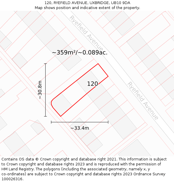 120, RYEFIELD AVENUE, UXBRIDGE, UB10 9DA: Plot and title map