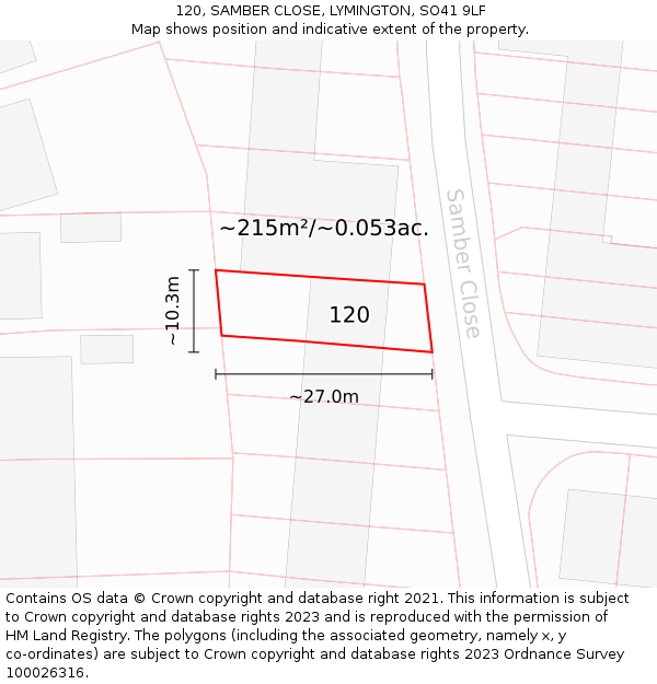 120, SAMBER CLOSE, LYMINGTON, SO41 9LF: Plot and title map