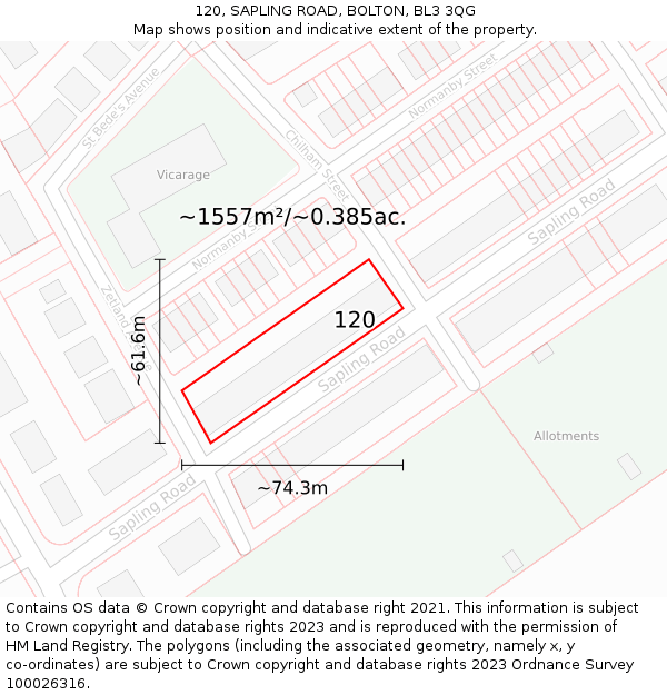120, SAPLING ROAD, BOLTON, BL3 3QG: Plot and title map