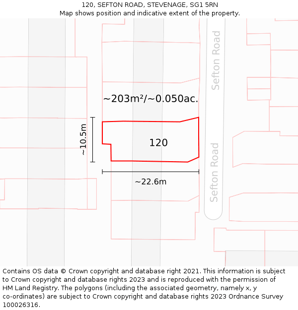 120, SEFTON ROAD, STEVENAGE, SG1 5RN: Plot and title map