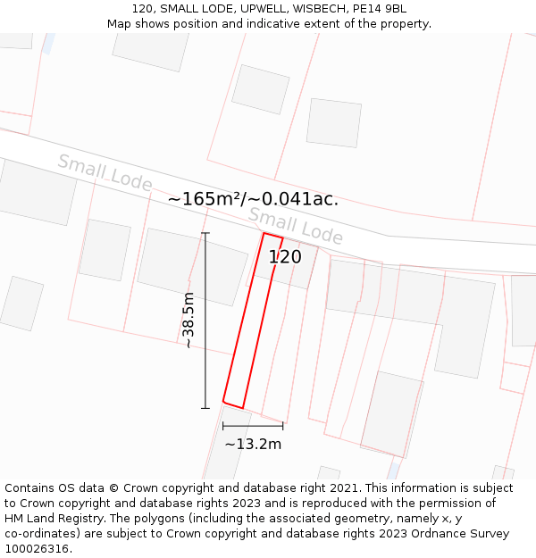 120, SMALL LODE, UPWELL, WISBECH, PE14 9BL: Plot and title map