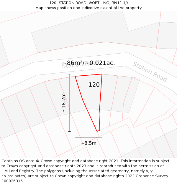 120, STATION ROAD, WORTHING, BN11 1JY: Plot and title map