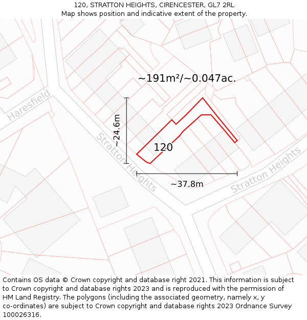 120, STRATTON HEIGHTS, CIRENCESTER, GL7 2RL: Plot and title map