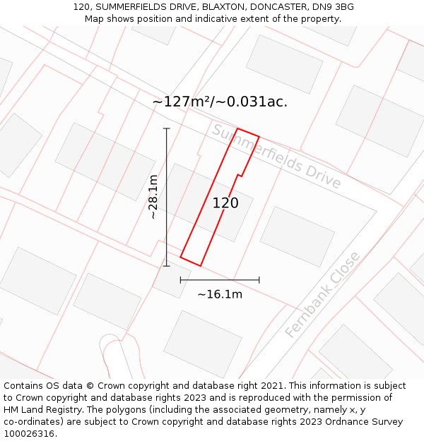 120, SUMMERFIELDS DRIVE, BLAXTON, DONCASTER, DN9 3BG: Plot and title map