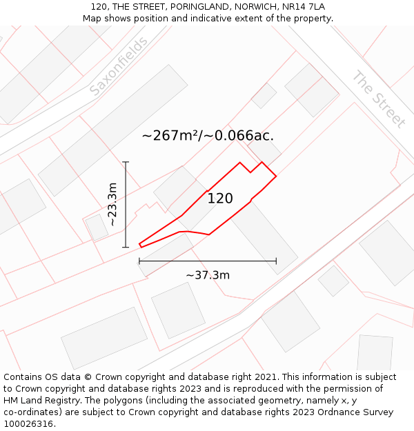 120, THE STREET, PORINGLAND, NORWICH, NR14 7LA: Plot and title map