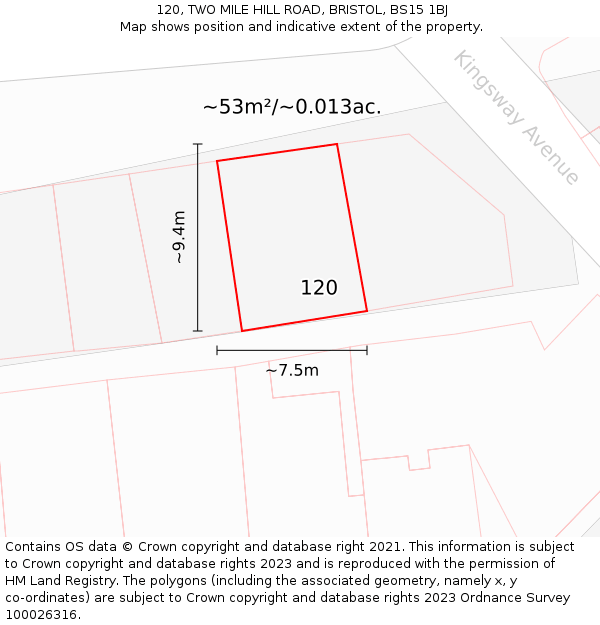 120, TWO MILE HILL ROAD, BRISTOL, BS15 1BJ: Plot and title map