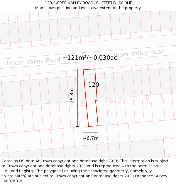 120, UPPER VALLEY ROAD, SHEFFIELD, S8 9HE: Plot and title map