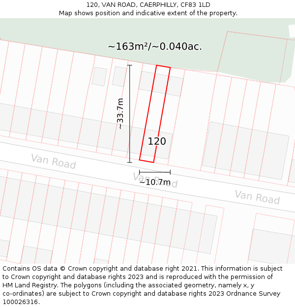 120, VAN ROAD, CAERPHILLY, CF83 1LD: Plot and title map