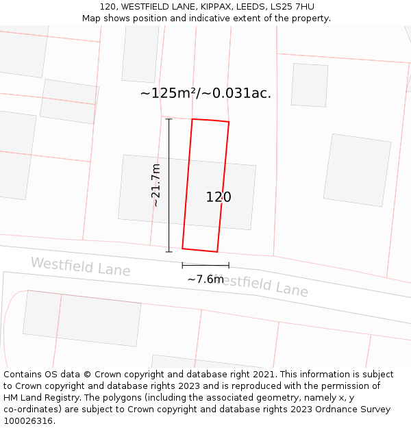 120, WESTFIELD LANE, KIPPAX, LEEDS, LS25 7HU: Plot and title map