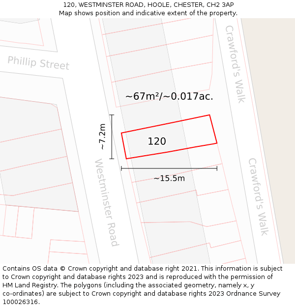 120, WESTMINSTER ROAD, HOOLE, CHESTER, CH2 3AP: Plot and title map