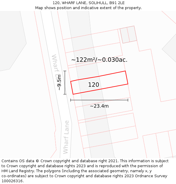 120, WHARF LANE, SOLIHULL, B91 2LE: Plot and title map