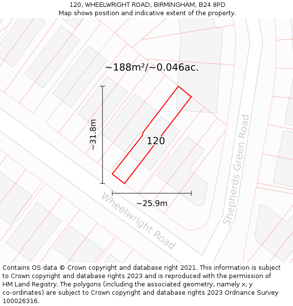 120, WHEELWRIGHT ROAD, BIRMINGHAM, B24 8PD: Plot and title map