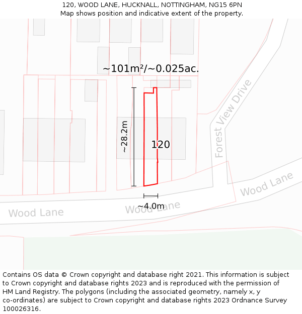 120, WOOD LANE, HUCKNALL, NOTTINGHAM, NG15 6PN: Plot and title map