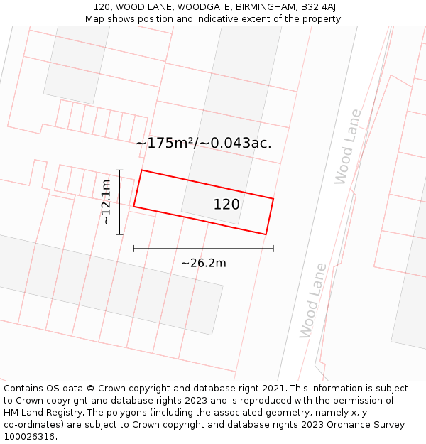 120, WOOD LANE, WOODGATE, BIRMINGHAM, B32 4AJ: Plot and title map
