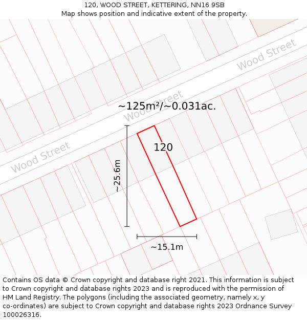 120, WOOD STREET, KETTERING, NN16 9SB: Plot and title map