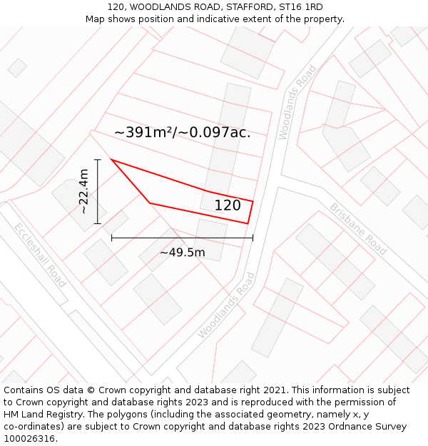 120, WOODLANDS ROAD, STAFFORD, ST16 1RD: Plot and title map