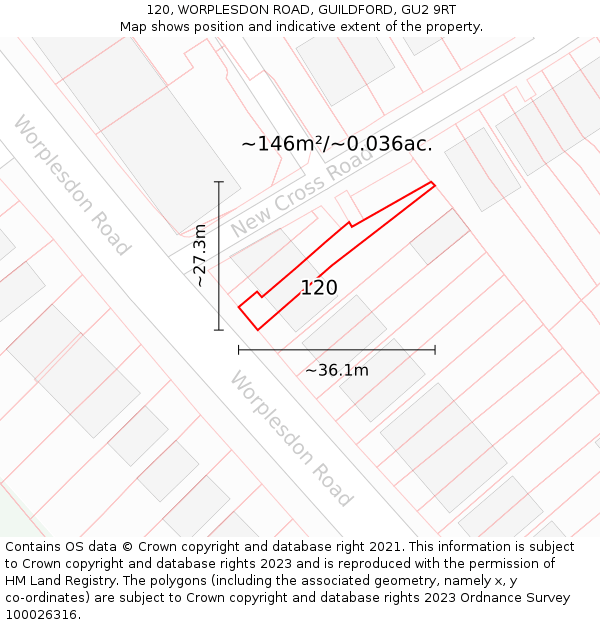 120, WORPLESDON ROAD, GUILDFORD, GU2 9RT: Plot and title map