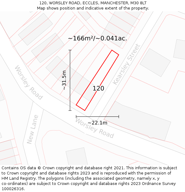 120, WORSLEY ROAD, ECCLES, MANCHESTER, M30 8LT: Plot and title map