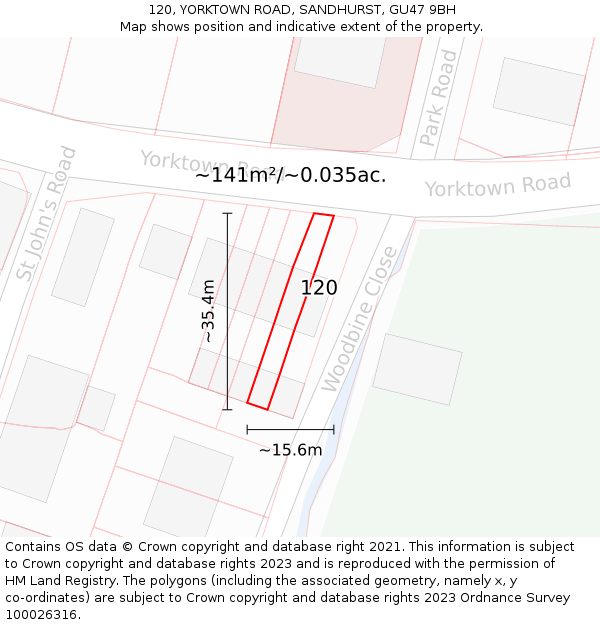 120, YORKTOWN ROAD, SANDHURST, GU47 9BH: Plot and title map