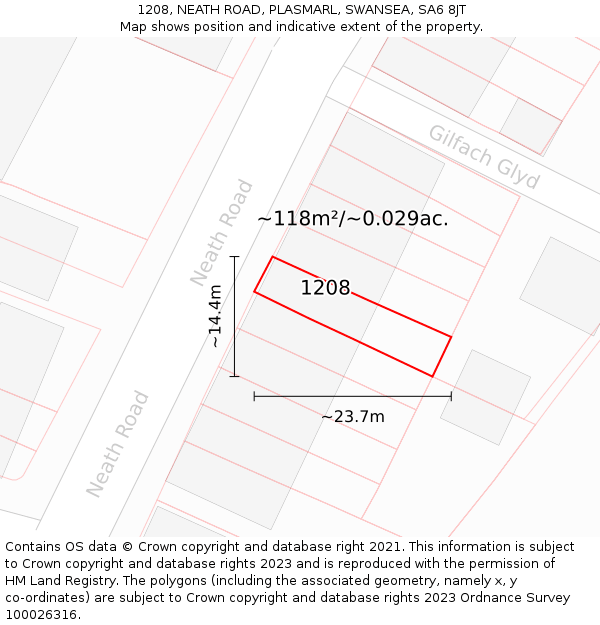 1208, NEATH ROAD, PLASMARL, SWANSEA, SA6 8JT: Plot and title map
