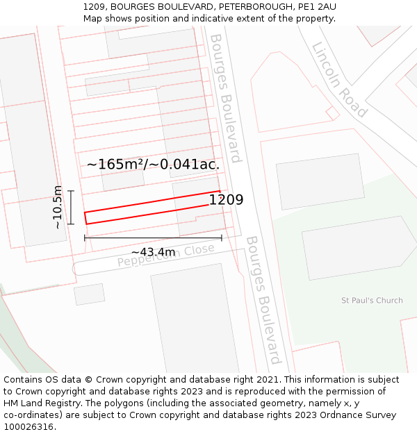 1209, BOURGES BOULEVARD, PETERBOROUGH, PE1 2AU: Plot and title map