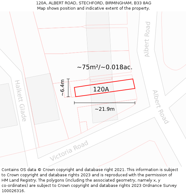 120A, ALBERT ROAD, STECHFORD, BIRMINGHAM, B33 8AG: Plot and title map