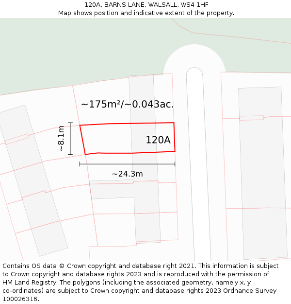 120A, BARNS LANE, WALSALL, WS4 1HF: Plot and title map