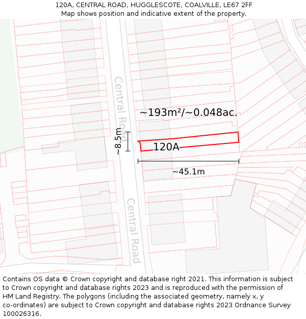 120A, CENTRAL ROAD, HUGGLESCOTE, COALVILLE, LE67 2FF: Plot and title map