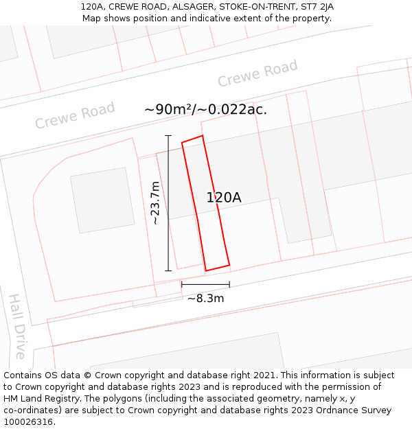 120A, CREWE ROAD, ALSAGER, STOKE-ON-TRENT, ST7 2JA: Plot and title map