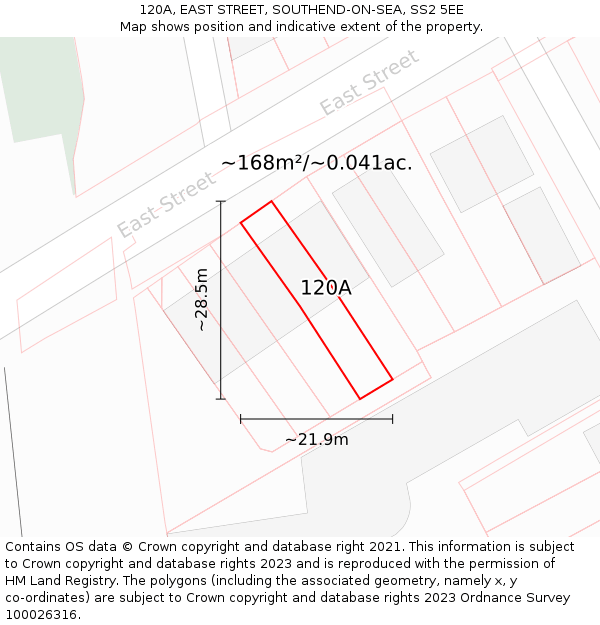 120A, EAST STREET, SOUTHEND-ON-SEA, SS2 5EE: Plot and title map