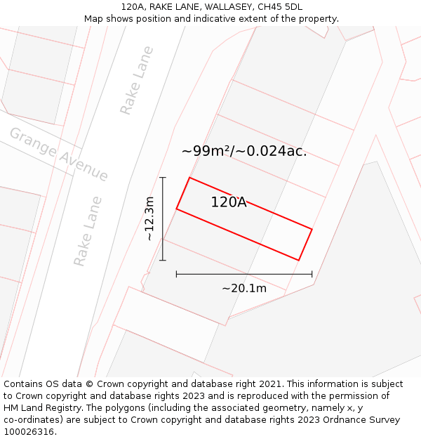 120A, RAKE LANE, WALLASEY, CH45 5DL: Plot and title map