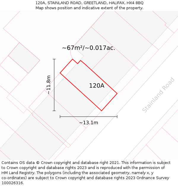 120A, STAINLAND ROAD, GREETLAND, HALIFAX, HX4 8BQ: Plot and title map