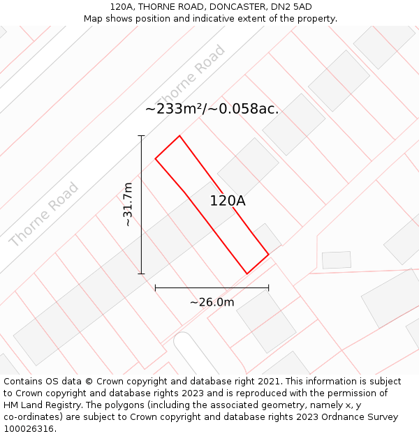120A, THORNE ROAD, DONCASTER, DN2 5AD: Plot and title map