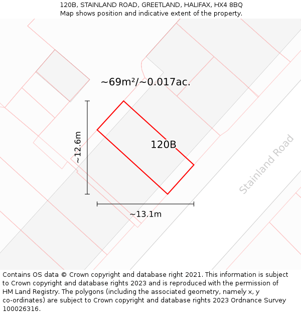 120B, STAINLAND ROAD, GREETLAND, HALIFAX, HX4 8BQ: Plot and title map