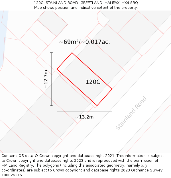 120C, STAINLAND ROAD, GREETLAND, HALIFAX, HX4 8BQ: Plot and title map