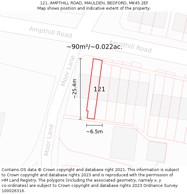 121, AMPTHILL ROAD, MAULDEN, BEDFORD, MK45 2EF: Plot and title map