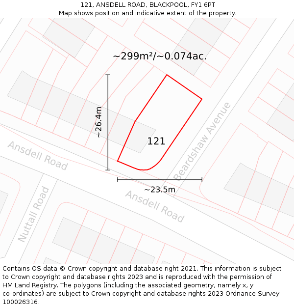 121, ANSDELL ROAD, BLACKPOOL, FY1 6PT: Plot and title map