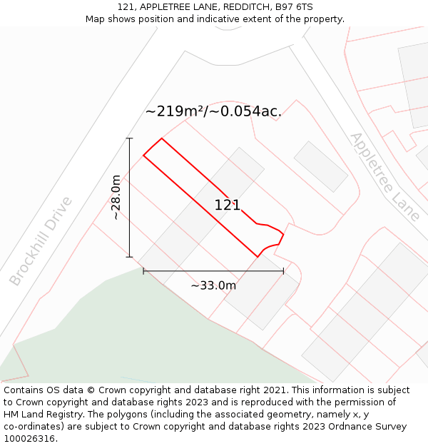 121, APPLETREE LANE, REDDITCH, B97 6TS: Plot and title map