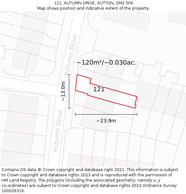 121, AUTUMN DRIVE, SUTTON, SM2 5FA: Plot and title map