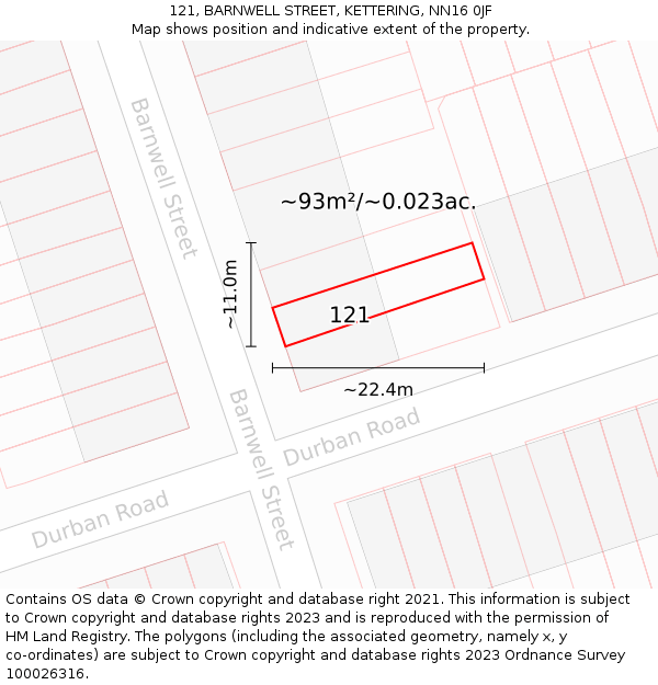 121, BARNWELL STREET, KETTERING, NN16 0JF: Plot and title map