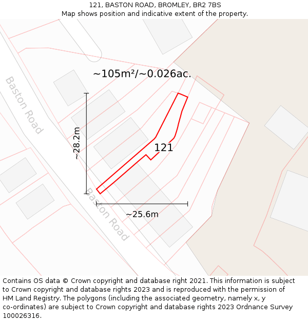 121, BASTON ROAD, BROMLEY, BR2 7BS: Plot and title map