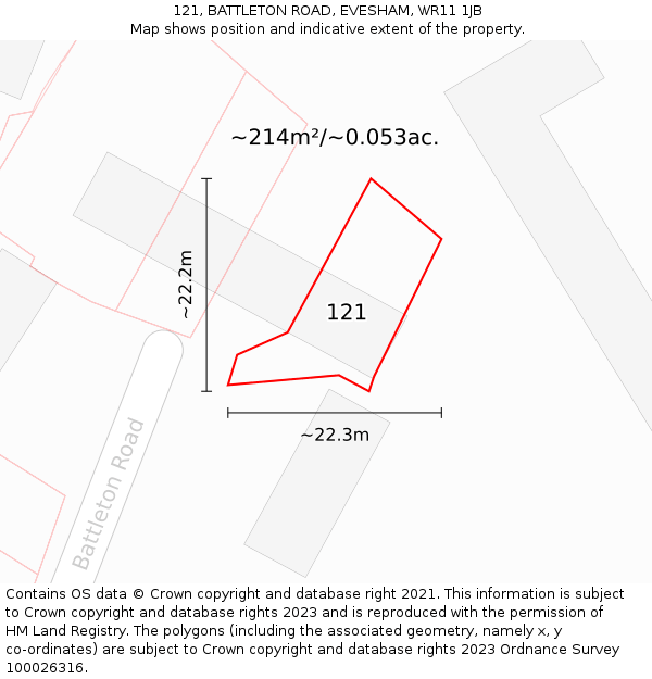 121, BATTLETON ROAD, EVESHAM, WR11 1JB: Plot and title map