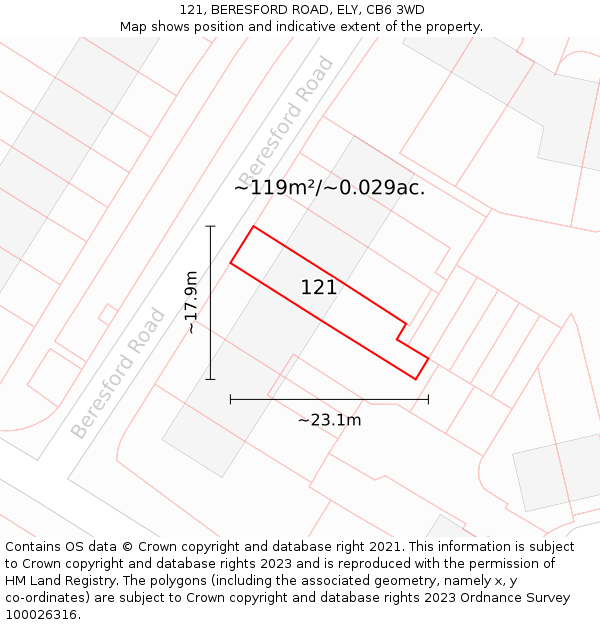 121, BERESFORD ROAD, ELY, CB6 3WD: Plot and title map