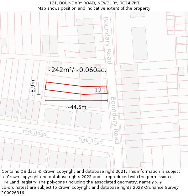 121, BOUNDARY ROAD, NEWBURY, RG14 7NT: Plot and title map