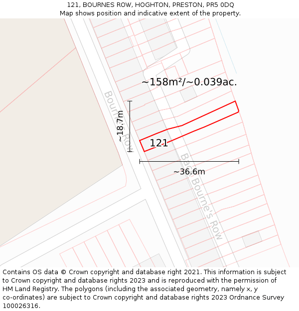 121, BOURNES ROW, HOGHTON, PRESTON, PR5 0DQ: Plot and title map