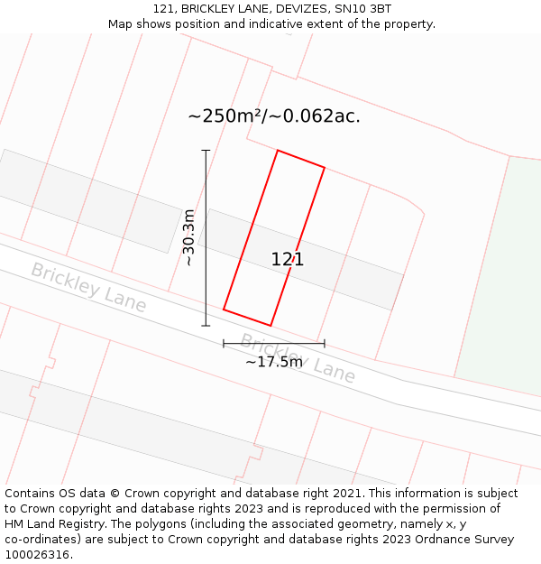 121, BRICKLEY LANE, DEVIZES, SN10 3BT: Plot and title map