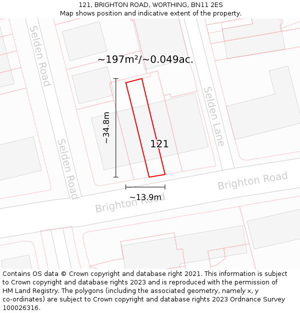 121, BRIGHTON ROAD, WORTHING, BN11 2ES: Plot and title map