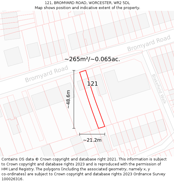 121, BROMYARD ROAD, WORCESTER, WR2 5DL: Plot and title map