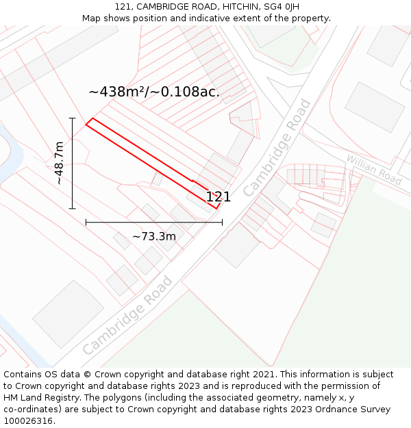 121, CAMBRIDGE ROAD, HITCHIN, SG4 0JH: Plot and title map
