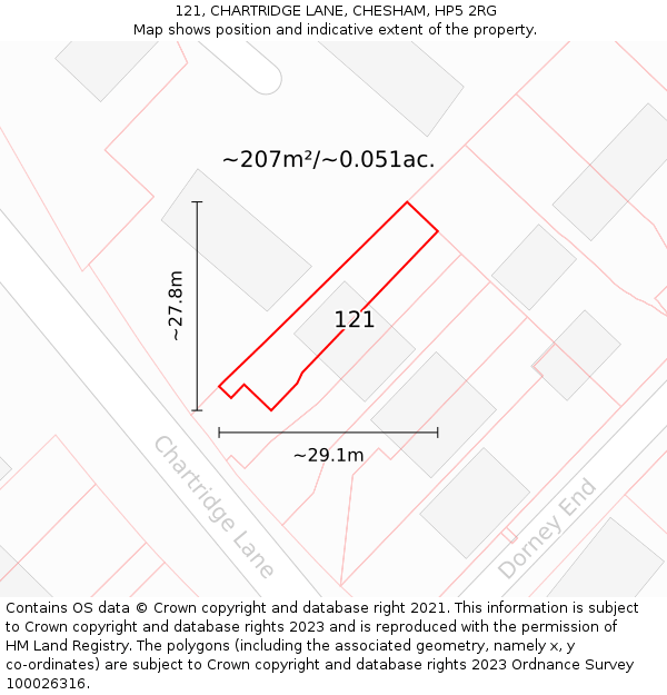 121, CHARTRIDGE LANE, CHESHAM, HP5 2RG: Plot and title map